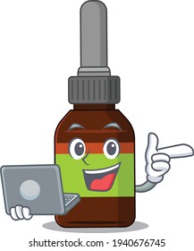 A neat cartoon character of liquid bottle l working at home during pandemic. Vector illustration