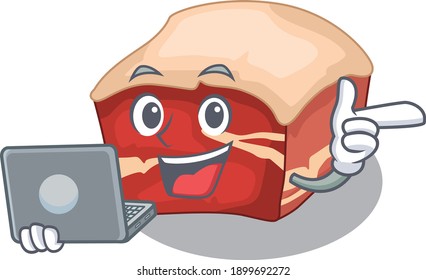 A neat cartoon character of pork belly l working at home during pandemic. Vector illustration