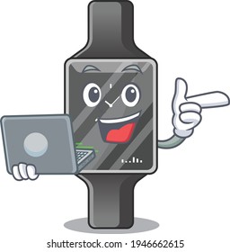 A neat cartoon character of smart watch l working at home during pandemic. Vector illustration