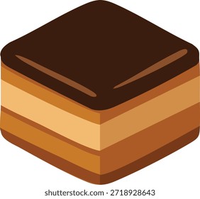 Un cubo limpio de esponja en capas y crema con una tapa de chocolate negro.