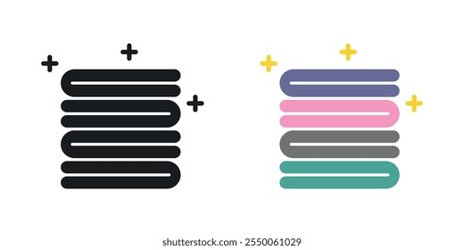 Neat fold clothes icon set in black and colored version