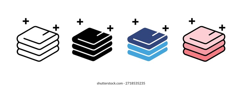 Icono de ropa de pliegue ordenado. Conjunto de colección de iconos de prendas apiladas ordenadamente. Símbolo de pila de ropa ordenada.  Ilustración vectorial.