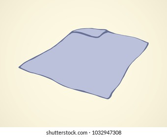 Neat snug thick clean divan purple velvet throw on light yellow bedroom backdrop. Tender blue color ink hand drawn logo sketchy in art retro scribble graphic style. Closeup view with space for text
