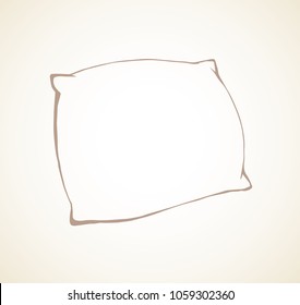 Neat snug thick clean divan chock on light bedroom backdrop. Freehand linear black ink hand drawn logotype sketchy in art retro scribble graphic style pen on paper. Closeup view with space for text