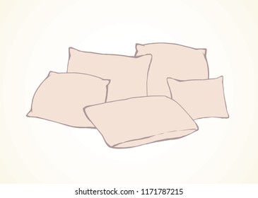 Neat snug thick clean divan chock on light bedroom backdrop. Freehand linear black ink hand drawn logotype sketchy in art retro scribble graphic style pen on paper. Closeup view with space for text