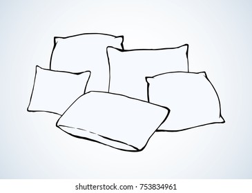 Neat snug thick clean divan chock on light bedroom backdrop. Freehand linear black ink hand drawn logotype sketchy in art retro scribble graphic style pen on paper. Closeup view with space for text
