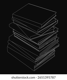 Uma pilha de livros organizada com ligeiras sobreposições contra um fundo preto. As capas brancas contrastam nitidamente com o cenário escuro, criando uma composição limpa e minimalista.