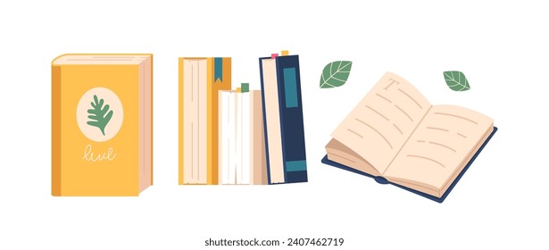 Neat Stack Of Books With Diverse Spines and Covers, Creating A Colorful Arrangement, Cartoon Vector Illustration