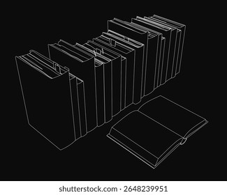 A neat stack of books on a black background, with the top one slightly tilted for visual interest. The white covers contrast sharply against the dark backdrop, creating a clean and minimalist.