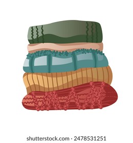 Neat stack of cozy sweaters, ideal for winter with colorful knits and comfy texture