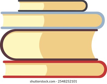 Uma pilha elegante de quatro livros vibrantes simboliza aprendizagem, conhecimento e educação, com espinhos coloridos e capas que evocam sabedoria e crescimento