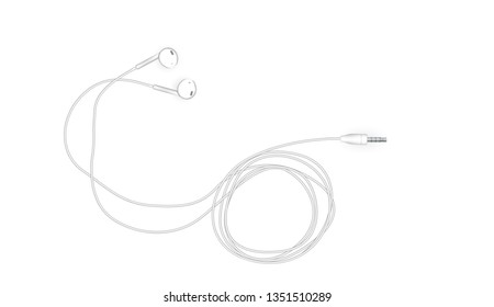 Neat stylish wired earbud headphones in white. Vector Illustration. EPS10