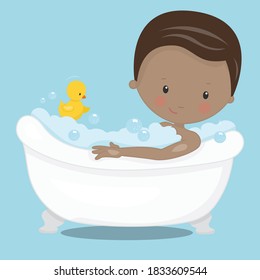Neat and Tidy Boys Bathing Vector Illustration