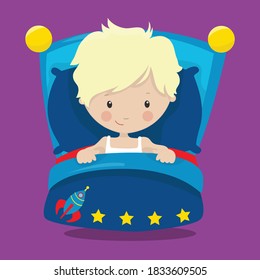 Neat and Tidy Boys Blonde Bed Vector Illustration