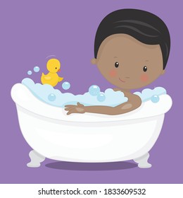 Neat and Tidy Boys Brown Bathing Vector Illustration