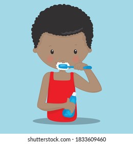 Neat and Tidy Boys Brush Teeth Vector Illustration