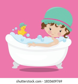 Neat and Tidy Girls Bath Tub Vector Illustration