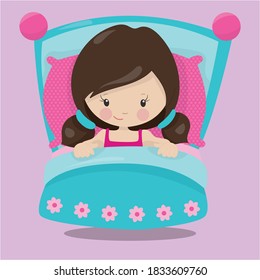 Neat and Tidy Girls Bed Time Vector Illustration
