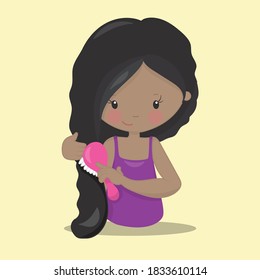 Neat and Tidy Girls Combing Logo Vector Illustration