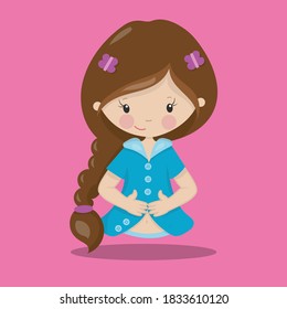 Neat and Tidy Girls Medidate Vector Illustration