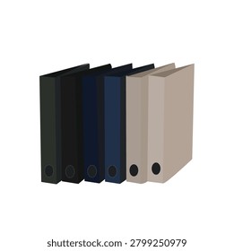 neatly arranged document storage folder. office binders or ring folders neatly arranged in a row. 