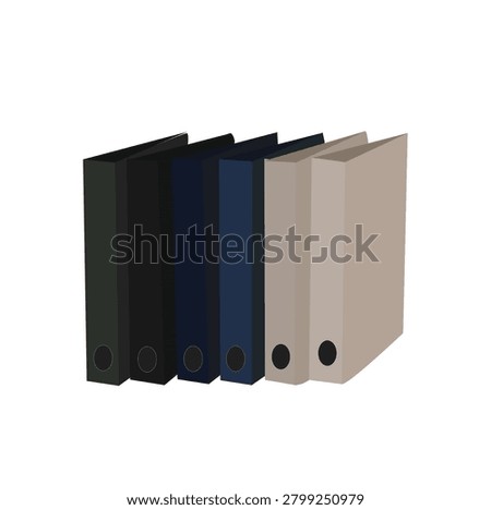 neatly arranged document storage folder. office binders or ring folders neatly arranged in a row. 