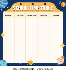 Neatly arranged in galactic blue shades, this school schedule is ready to accompany your days. Start every day with new enthusiasm and make sure all activities go according to plan.