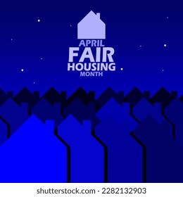 Neatly arranged house icons with bold text at night to commemorate Fair Housing Month on April