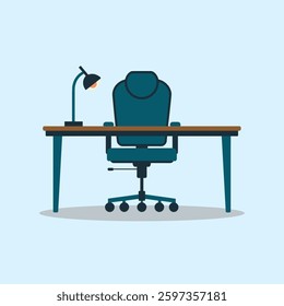 A neatly arranged office desk featuring essential work items such as a computer, stationery, and other office supplies, isolated on a plain background.