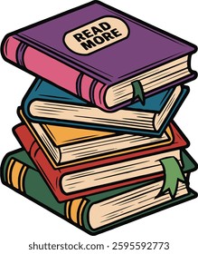 A neatly arranged stack of colorful books rendered in vector format.