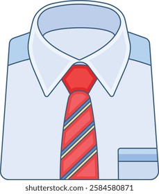 A neatly folded dress shirt with a red striped tie, perfect for business, corporate fashion, and professional attire concepts. Ideal for clothing stores, laundry services, office wear, and apparel.