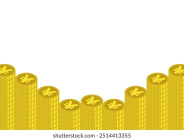 Neatly stacked and arranged Japanese yen coins background vector illustration.