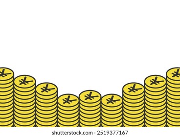 Neatly stacked and arranged Japanese yen coins background vector illustration.