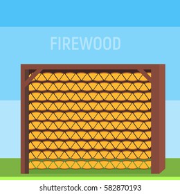 Neatly stacked wood in the shed or in the house to store firewood