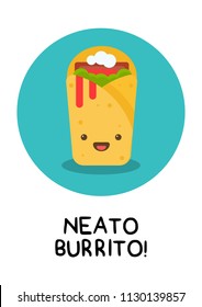 Neato Burrito Pun Poster Vector Illustration in Flat Style Line Art