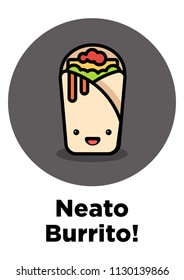Neato Burrito Pun Poster Vector Illustration in Flat Style Line Art