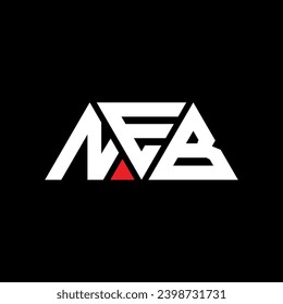NEB triangle letter logo design with triangle shape. NEB triangle logo design monogram. NEB triangle vector logo template with red color. NEB triangular logo Simple, Elegant, and Luxurious design.