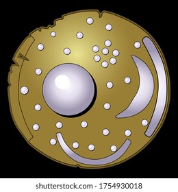 Nebra Sky Disk As Golden Brooch With Pearls. Jewelry Design. Ancient Artifact From Germany. Bronze Age Unetice Culture. Isolated Vector Illustration. 