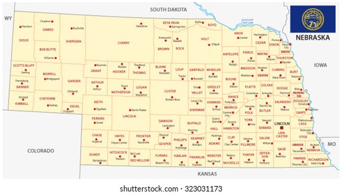 Nebraska Administrative Map Flag Stock Vector (Royalty Free) 323031173 ...