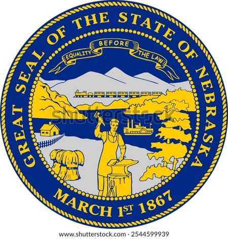 Nebraska Circle Flag, Circle Flag of Nebraska, USA, Vector Images