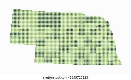 Mapa de Nebraska. Mapa de estilo digital del estado sobre fondo blanco. Forma de Nebraska con puntos cuadrados. Estilo de puntos de colores. Pequeños cuadrados de tamaño. Una Ilustración vectorial increíble.