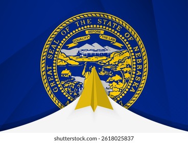 Nebraska Flag with Abstract Paper Airplane Design, National Flag in a geometric folded paper style. Vector illustration.