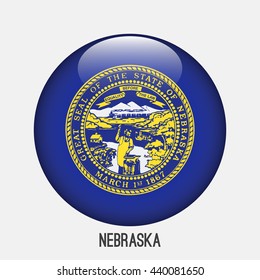 Nebraska flag in circle shape. Transparent,glossy,glass button