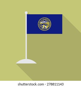 Nebraska flag with flagpole flat icon with long shadow. Vector illustration EPS10