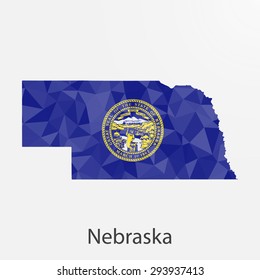 Nebraska flag map in geometric,mosaic polygonal style.Abstract tessellation,background. Low poly vector illustration EPS10