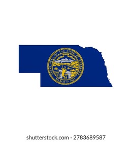 Nebraska flag map poster. US state pride wall decor artwork. Patriotic printable digital art. Detailed vector illustration