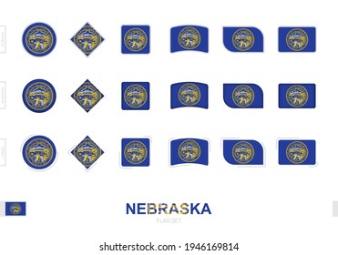 Bandera de Nebraska, banderas simples de Nebraska con tres efectos diferentes. Ilustración vectorial.