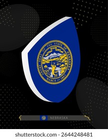 Nebraska Flag Shield icon in 3D on Dark Modern Abstract Rugby Background. Perfect for sports events, heritage themes, national celebrations, and patriotic designs.