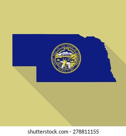 Nebraska flag,map flat icon with long shadow. Vector EPS10