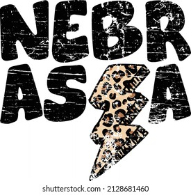 Nebraska Leopard Lightning Bolt Distressed DEsign